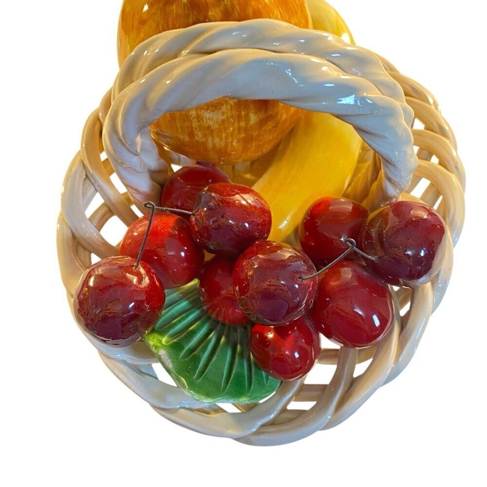 Ceramic Fruit Basket Made in Italy 6" x 8" Banana Cherries Orange - Picture 5 of 10